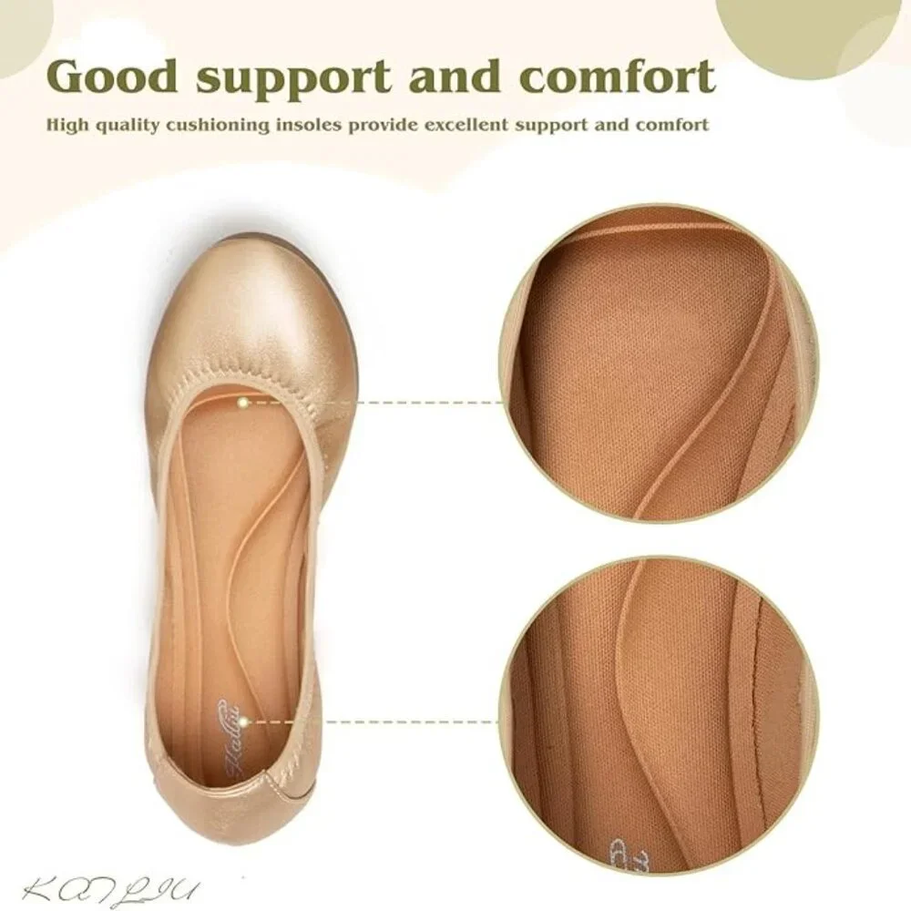 Women's US‎ 8 Ballet Flat Casual Slip On Flat Shoes Gold - Picture 3 of 6